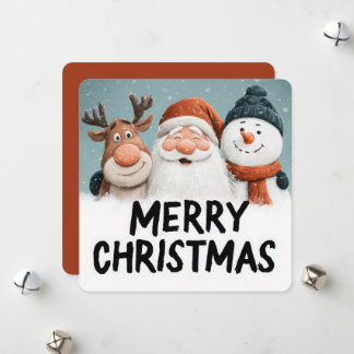 Cartes Pour Fêtes Annuelles Joyeux Noël avec un Père Noël, un renne et un bonh