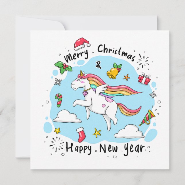 Cartes Pour Fêtes Annuelles Joyeux Noël avec Unicorn (Devant)