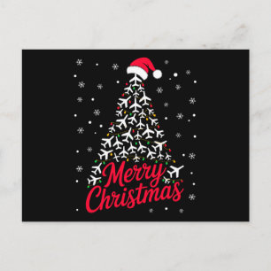 Cartes Pour Fêtes Annuelles Joyeux Noël Avion Sapin Chapeau de Père Noël Floco