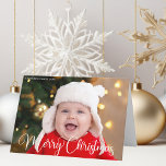 Cartes Pour Fêtes Annuelles Joyeux Noël Baby Photo Chic White Calligraphie<br><div class="desc">Elégant Joyeux Noël photo carte pliée avec belle écriture cursive en blanc. Ces cartes horizontales de photos de bébé de vacances modernes comprennent une superbe typographie et votre texte personnalisé sur l'image de fond en blanc en haut. Ajoutez une 2ème image mignonne à l'intérieur.</div>
