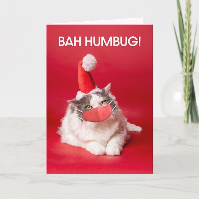 Cartes Pour Fêtes Annuelles Joyeux Noël Bah Humbug Chat en Masque Facial (Devant)