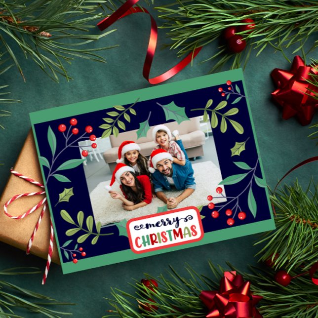 Cartes Pour Fêtes Annuelles Joyeux Noël baie de houx (ajoutez vos photos) (Créateur téléchargé)