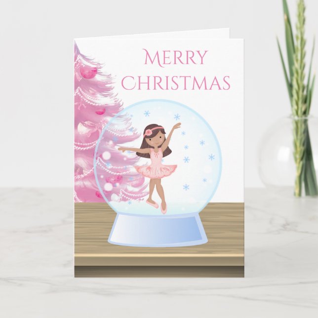 Cartes Pour Fêtes Annuelles Joyeux Noël Ballerina Snow Globe rose, blanc (Devant)