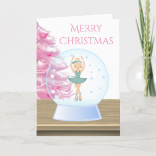 Cartes Pour Fêtes Annuelles Joyeux Noël Ballerina Snow Globe rose, blanc