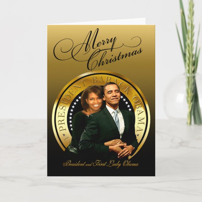 Cartes Pour Fêtes Annuelles Joyeux Noël Barack et Michelle Obama (Devant)