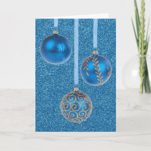 Cartes Pour Fêtes Annuelles Joyeux Noël Baubles Gold Blue Parties scintillant