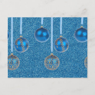 Cartes Pour Fêtes Annuelles Joyeux Noël Baubles Gold Blue Parties scintillant
