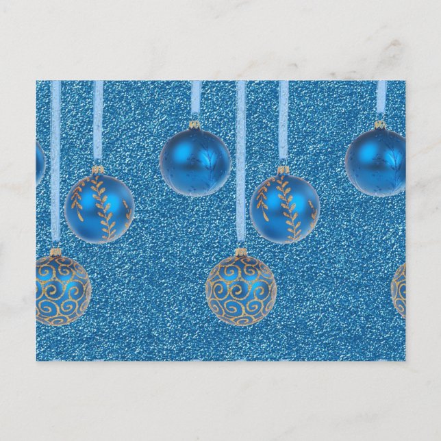Cartes Pour Fêtes Annuelles Joyeux Noël Baubles Gold Blue Parties scintillant (Devant)