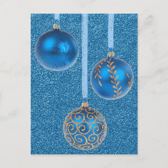Cartes Pour Fêtes Annuelles Joyeux Noël Baubles Gold Blue Parties scintillant (Devant)