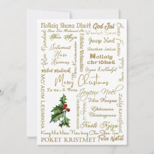 Cartes Pour Fêtes Annuelles Joyeux Noël Beaucoup de langues Typographie d'or