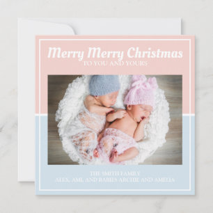 Cartes Pour Fêtes Annuelles Joyeux Noël Bébé Bleu rose Garçon Fille Jumeaux