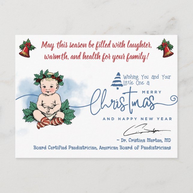 Cartes Pour Fêtes Annuelles Joyeux Noël Bébé Salutation de pédiatre (Devant)