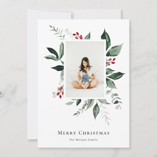Cartes Pour Fêtes Annuelles Joyeux Noël Berry hiver Photo botanique (Devant)
