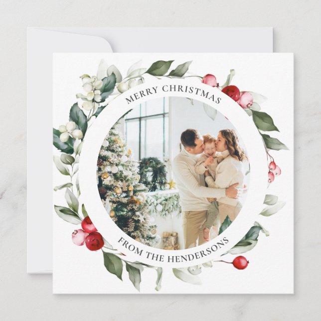 Cartes Pour Fêtes Annuelles Joyeux Noël Berry Wreath Photo Holiday Card (Devant)