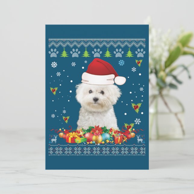 Cartes Pour Fêtes Annuelles Joyeux Noël Bichons Frise Chien Pull Ugly  (Debout devant)