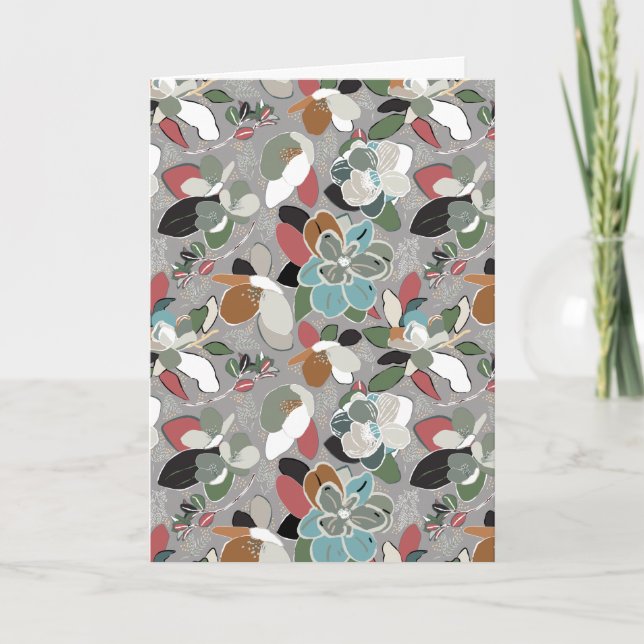 Cartes Pour Fêtes Annuelles Joyeux Noël Bird Floral Grey (Devant)