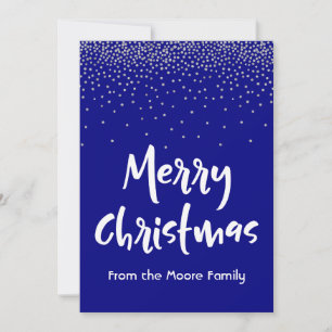 Cartes Pour Fêtes Annuelles Joyeux Noël blanc avec Marine & Silver Confetti 2