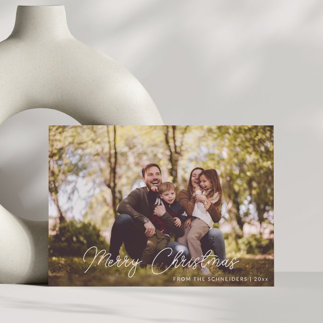 Cartes Pour Fêtes Annuelles Joyeux Noël blanc écriture superposition photo (Créateur téléchargé)