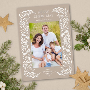 Cartes Pour Fêtes Annuelles Joyeux Noël blanc hiver verdure Photo