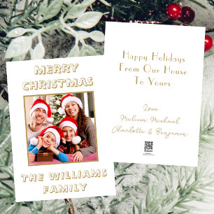 Cartes Pour Fêtes Annuelles Joyeux Noël blanc & or Photo famille