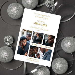 Cartes Pour Fêtes Annuelles Joyeux Noël Blanc & Or Simple 4 Multi Photos