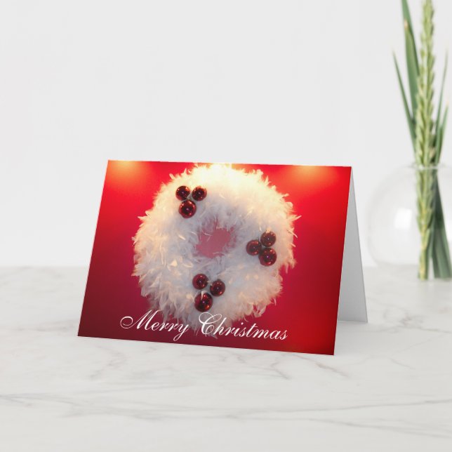 Cartes Pour Fêtes Annuelles Joyeux Noël Blanc Plumes Wreath Fancy Elegant (Devant)
