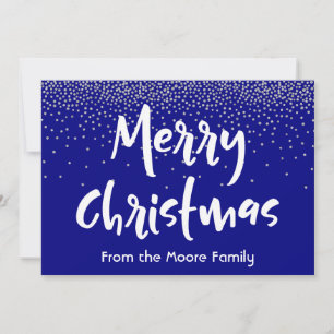 Cartes Pour Fêtes Annuelles Joyeux Noël blanc sur fond marine et confettis arg