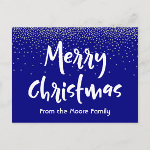 Cartes Pour Fêtes Annuelles Joyeux Noël blanc sur Navy & Silver Confetti