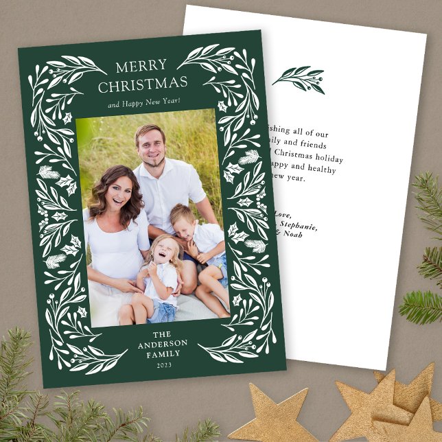 Cartes Pour Fêtes Annuelles Joyeux Noël Blanc vert Message Photo (Créateur téléchargé)