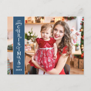 Cartes Pour Fêtes Annuelles Joyeux Noël bleu 2 photos famille