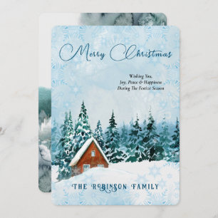 Cartes Pour Fêtes Annuelles Joyeux Noël bleu aquarelle paysage hivernal
