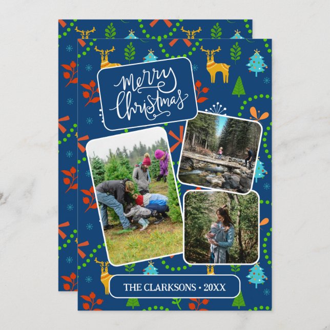 Cartes Pour Fêtes Annuelles Joyeux Noël Bleu Dans La Forêt Photo Motif (Devant / Derrière)