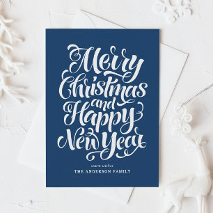 Cartes Pour Fêtes Annuelles Joyeux Noël bleu de la Marine et un joyeux Nouvel 