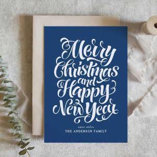 Cartes Pour Fêtes Annuelles Joyeux Noël bleu de la Marine et un joyeux Nouvel 