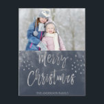 Cartes Pour Fêtes Annuelles Joyeux Noël bleu et argent aquarelle photo<br><div class="desc">Joyeuse carte photo de Noël bleu et argent couleur d'eau de Noël. L'image et le nom de famille peuvent être remplacés sur l'indigo et argent Joyeux Noël Watercolor Card.</div>