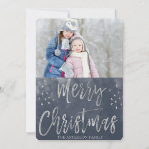 Cartes Pour Fêtes Annuelles Joyeux Noël bleu et argent aquarelle photo