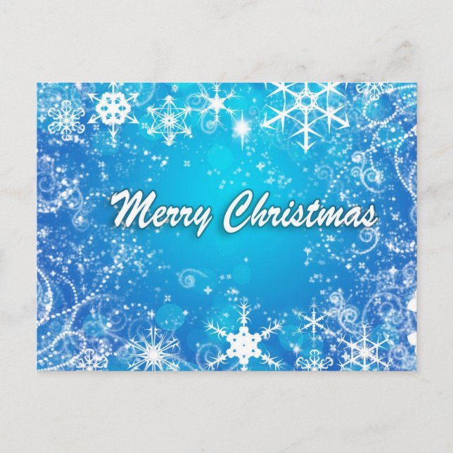 Cartes Pour Fêtes Annuelles Joyeux Noël bleu et blanc neige (Devant)