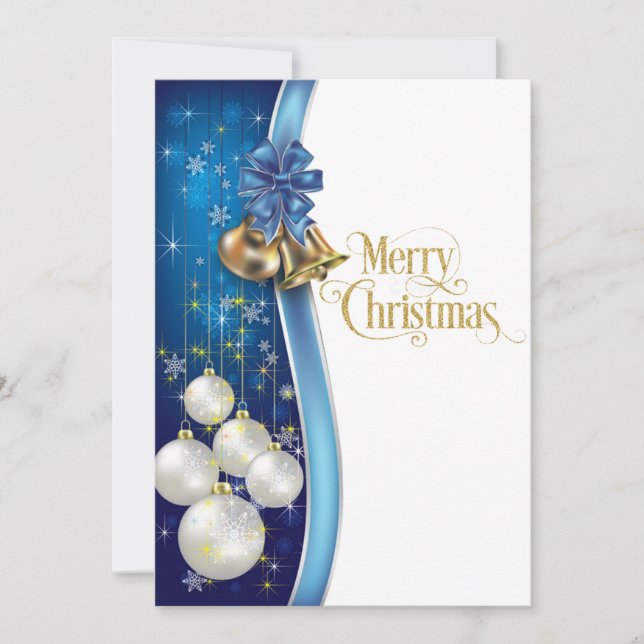 Cartes Pour Fêtes Annuelles Joyeux Noël bleu et or Classy (Devant)