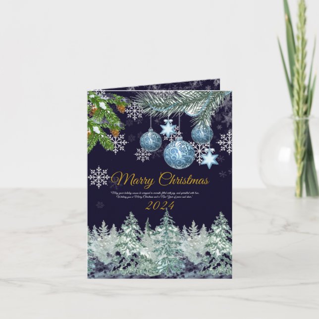 Cartes Pour Fêtes Annuelles Joyeux Noël bleu marine rustique traditionnel (Devant)