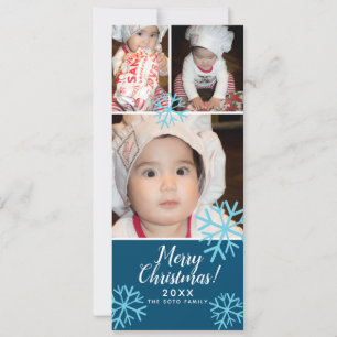 Cartes Pour Fêtes Annuelles Joyeux Noël Bleu NeigeFlakes Bébé Photo Collage