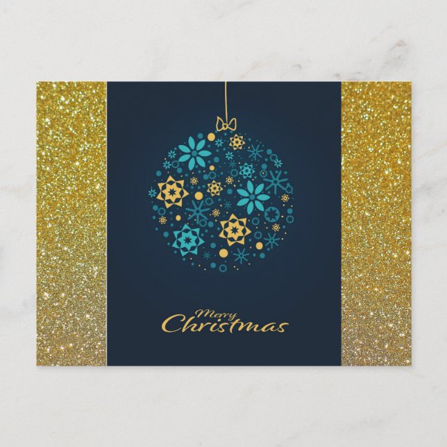 Cartes Pour Fêtes Annuelles Joyeux Noël bleu/or ornement (Devant)