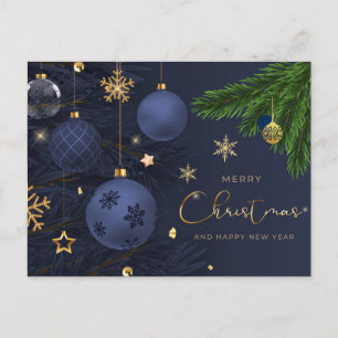 Cartes Pour Fêtes Annuelles Joyeux Noël Bleu, Ornements Or