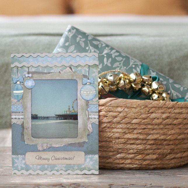 Cartes Pour Fêtes Annuelles Joyeux Noël bleu Père Noël Monica Pier (Créateur téléchargé)