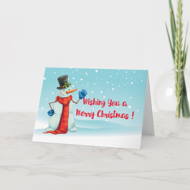 Cartes Pour Fêtes Annuelles Joyeux Noël bleu rouge blanc Snowman (Devant)