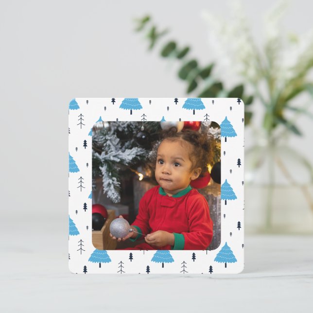 Cartes Pour Fêtes Annuelles Joyeux Noël bleu sapin de Noël personnalisé (Debout devant)