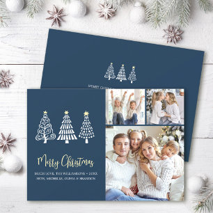 Cartes Pour Fêtes Annuelles Joyeux Noël Blue 3 Photo Style Arbres Script