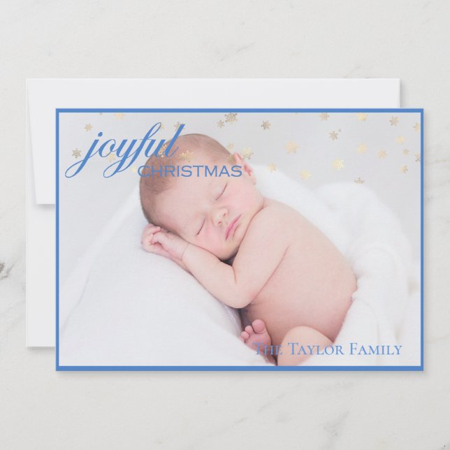 Cartes Pour Fêtes Annuelles Joyeux NOËL - Blue New Baby Boy Photo Holiday (Devant)