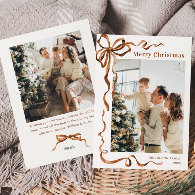 Cartes Pour Fêtes Annuelles Joyeux Noël Boho Bow Ribbon 2 Photo (Créateur téléchargé)