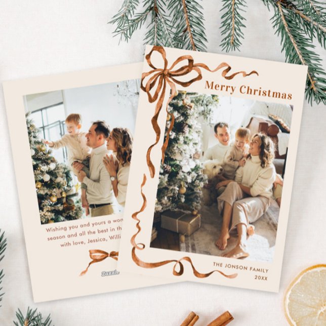 Cartes Pour Fêtes Annuelles Joyeux Noël Boho Bow Ribbon 2 Photo (Créateur téléchargé)
