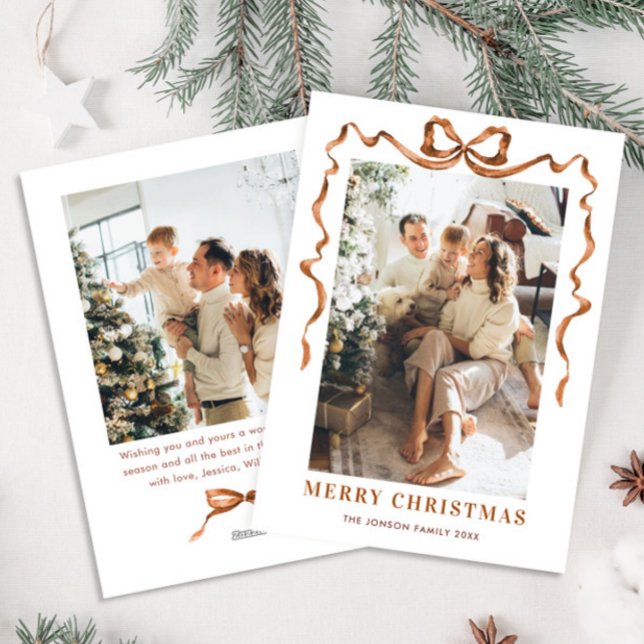 Cartes Pour Fêtes Annuelles Joyeux Noël Boho Bow Ribbon 2 Photo (Créateur téléchargé)